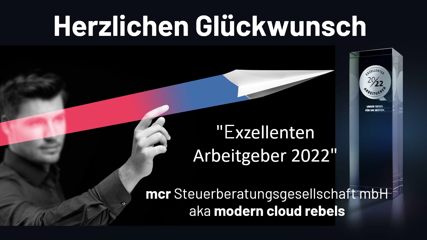 Glückwunschplakat für mcr Steuerberatungsgesellschaft mbH als exzellenter Arbeitgeber 2022.